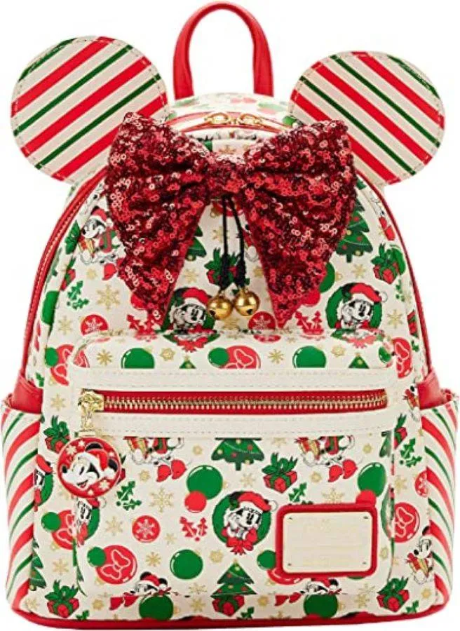 10" Disney - Minnie Christmas Faux Leather Sequin Mini Backpack Bag Loungefly