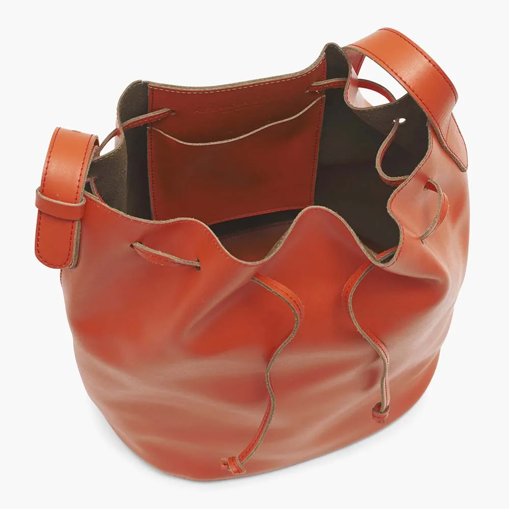 Bella Leather Bucket Bag - Orange