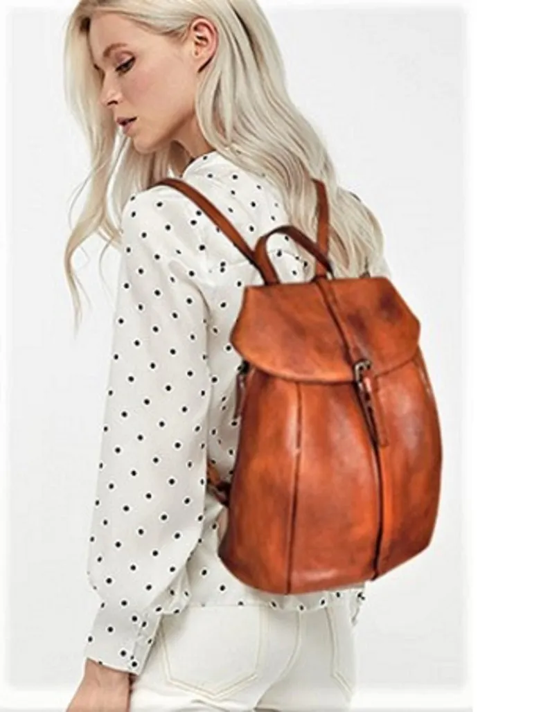 Black Zipper Leather Backpack for Women