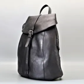 Black Zipper Leather Backpack for Women
