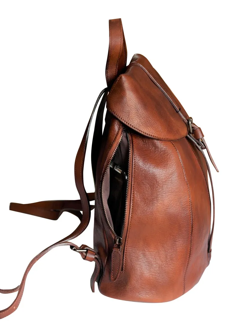Black Zipper Leather Backpack for Women