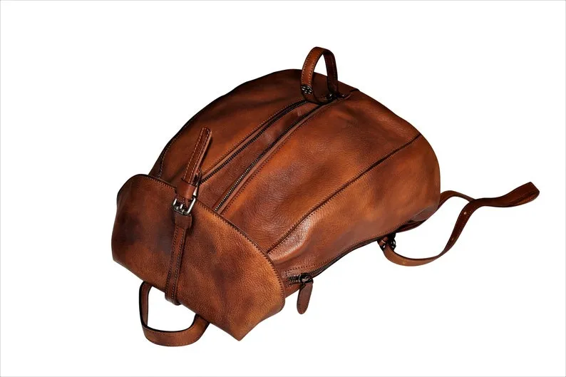 Black Zipper Leather Backpack for Women
