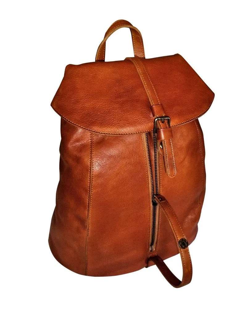 Black Zipper Leather Backpack for Women