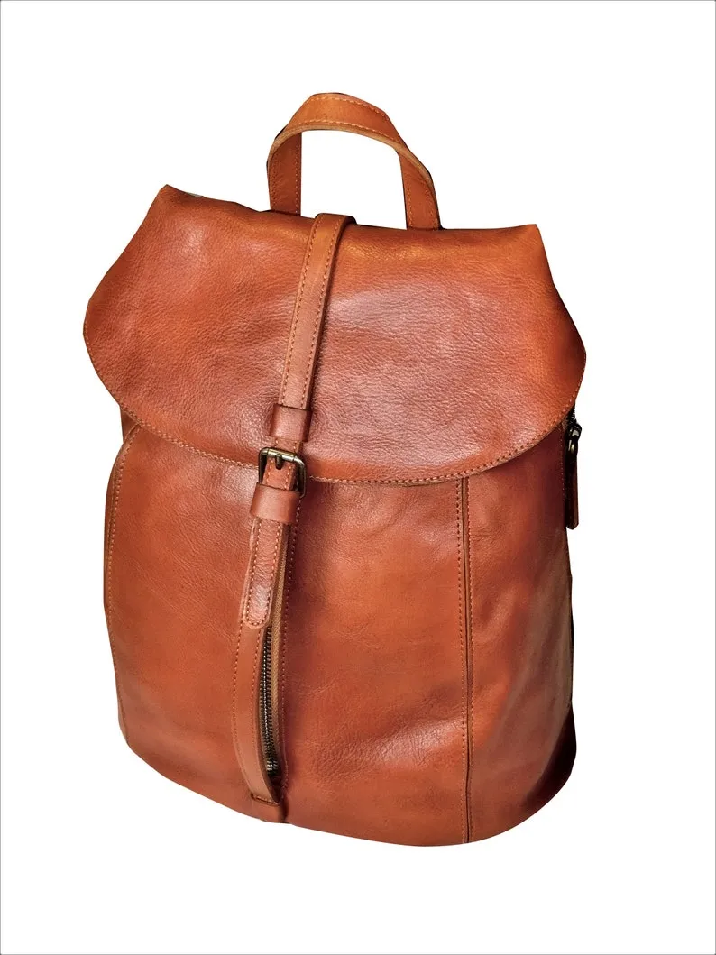 Black Zipper Leather Backpack for Women