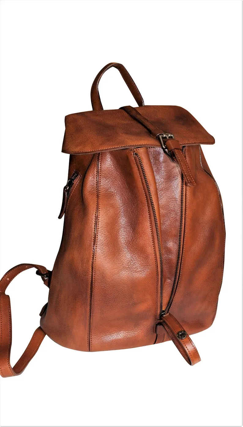 Black Zipper Leather Backpack for Women