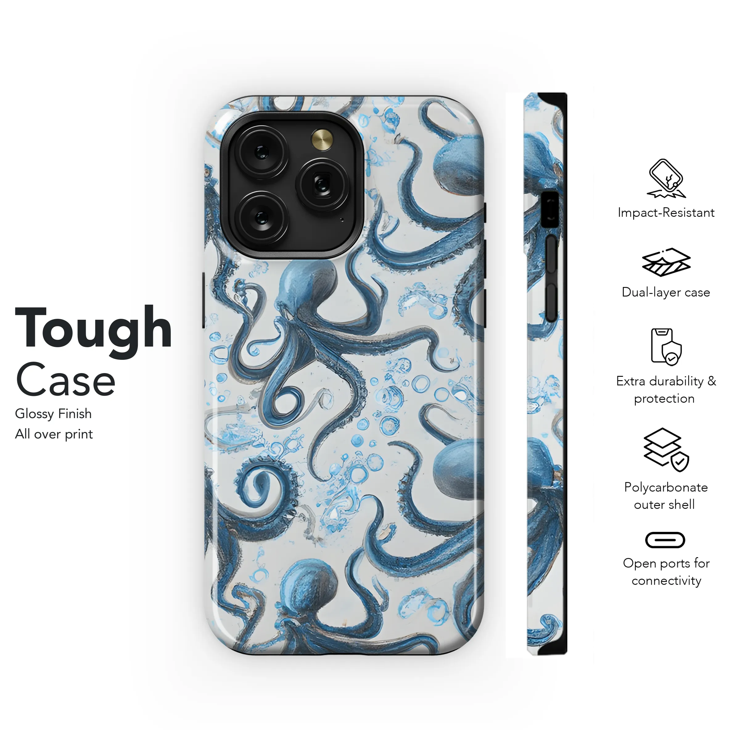 Blue Octopus Splash Phone Case iPhone Samsung Cover Pixel 3610