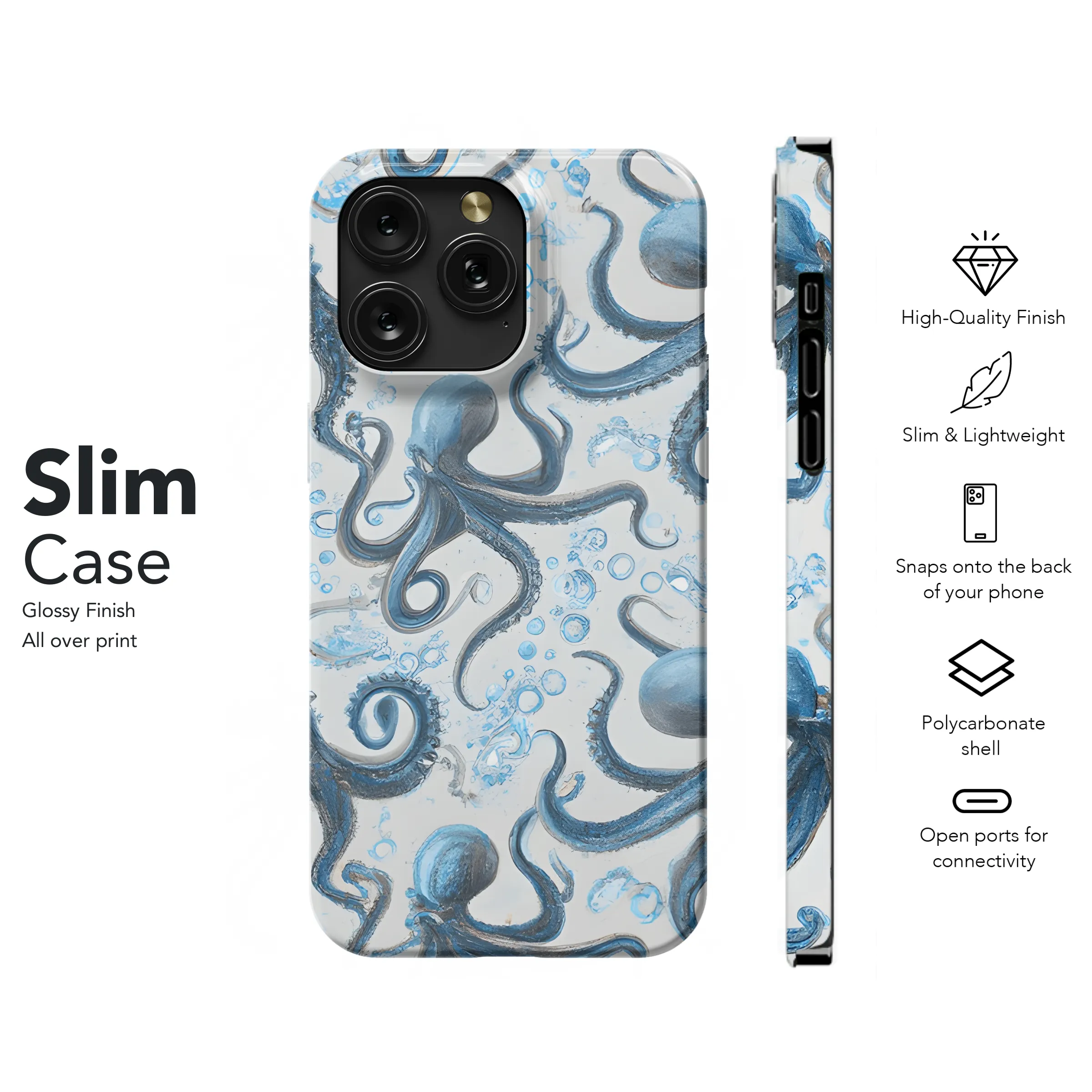 Blue Octopus Splash Phone Case iPhone Samsung Cover Pixel 3610