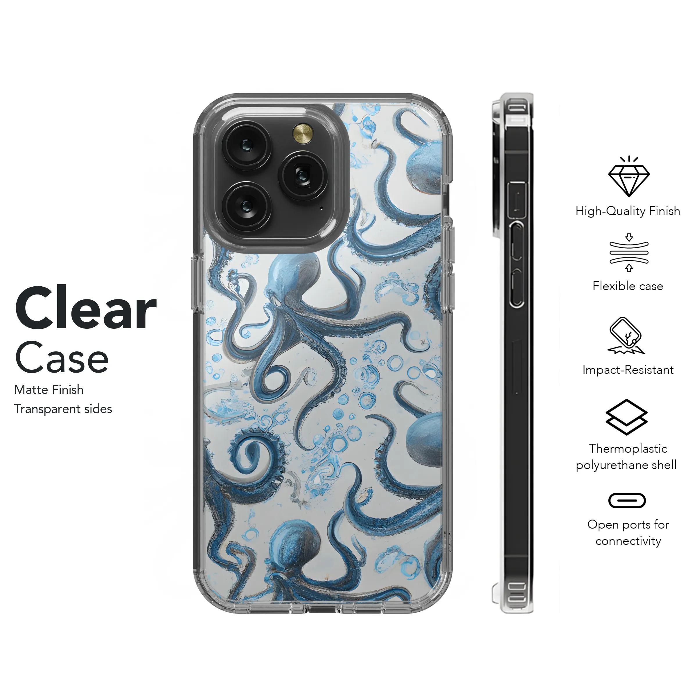 Blue Octopus Splash Phone Case iPhone Samsung Cover Pixel 3610