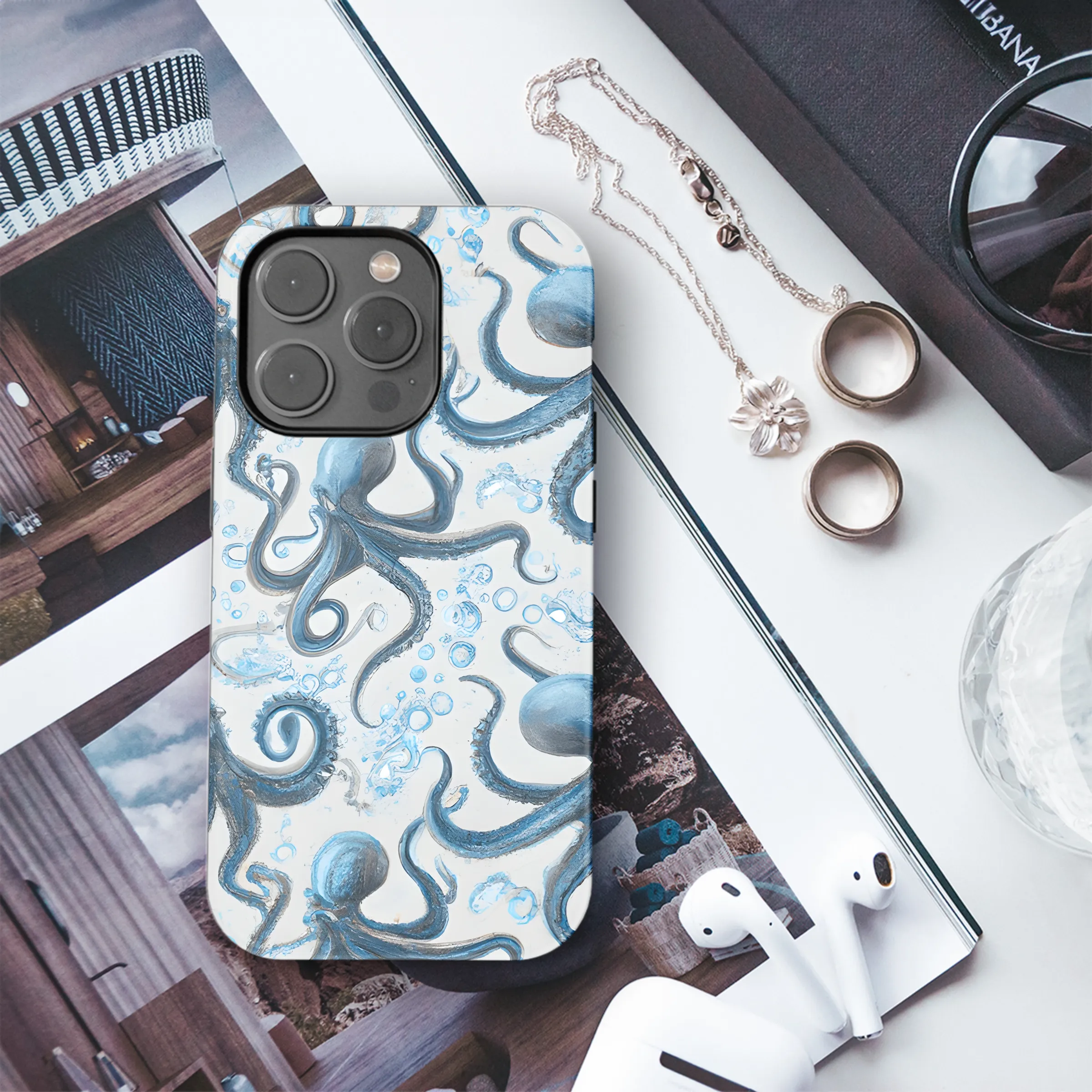 Blue Octopus Splash Phone Case iPhone Samsung Cover Pixel 3610
