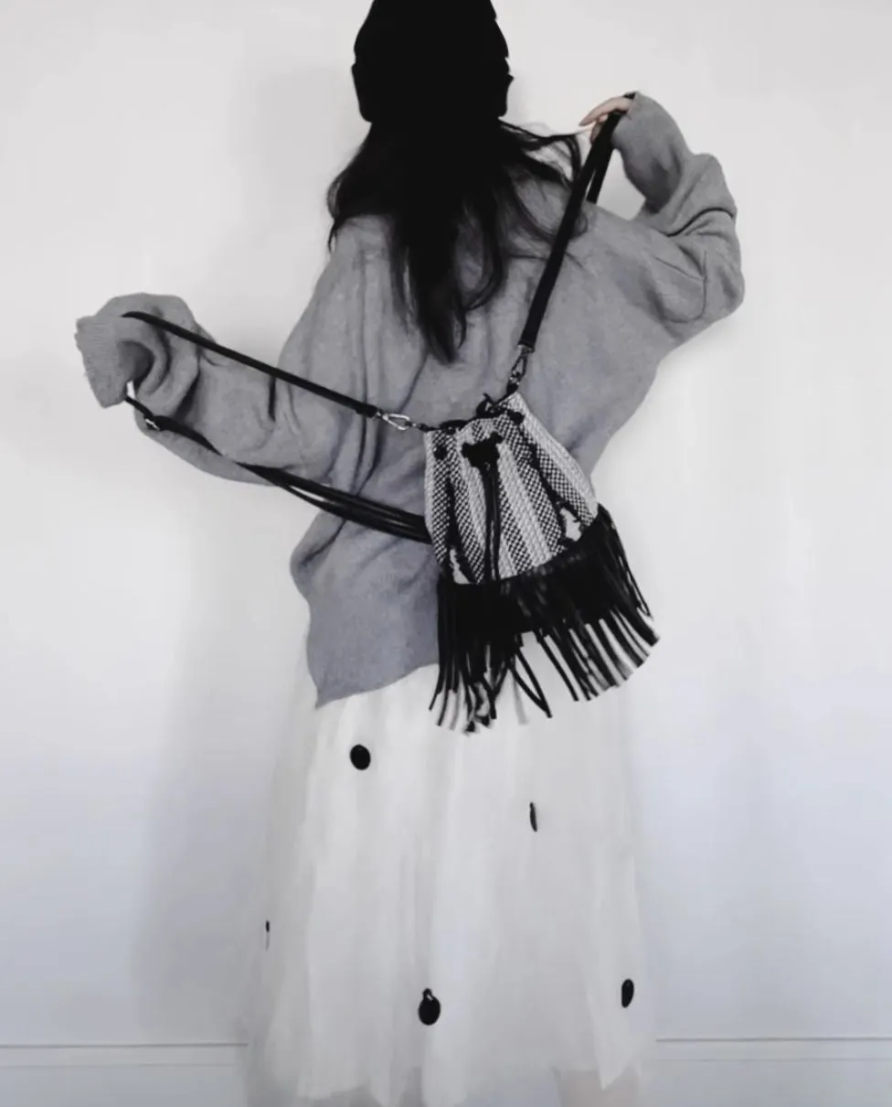 Boho Polyester and Vegan Leather Womens Fringe Crossbody Bag Convertible Backpack Purse