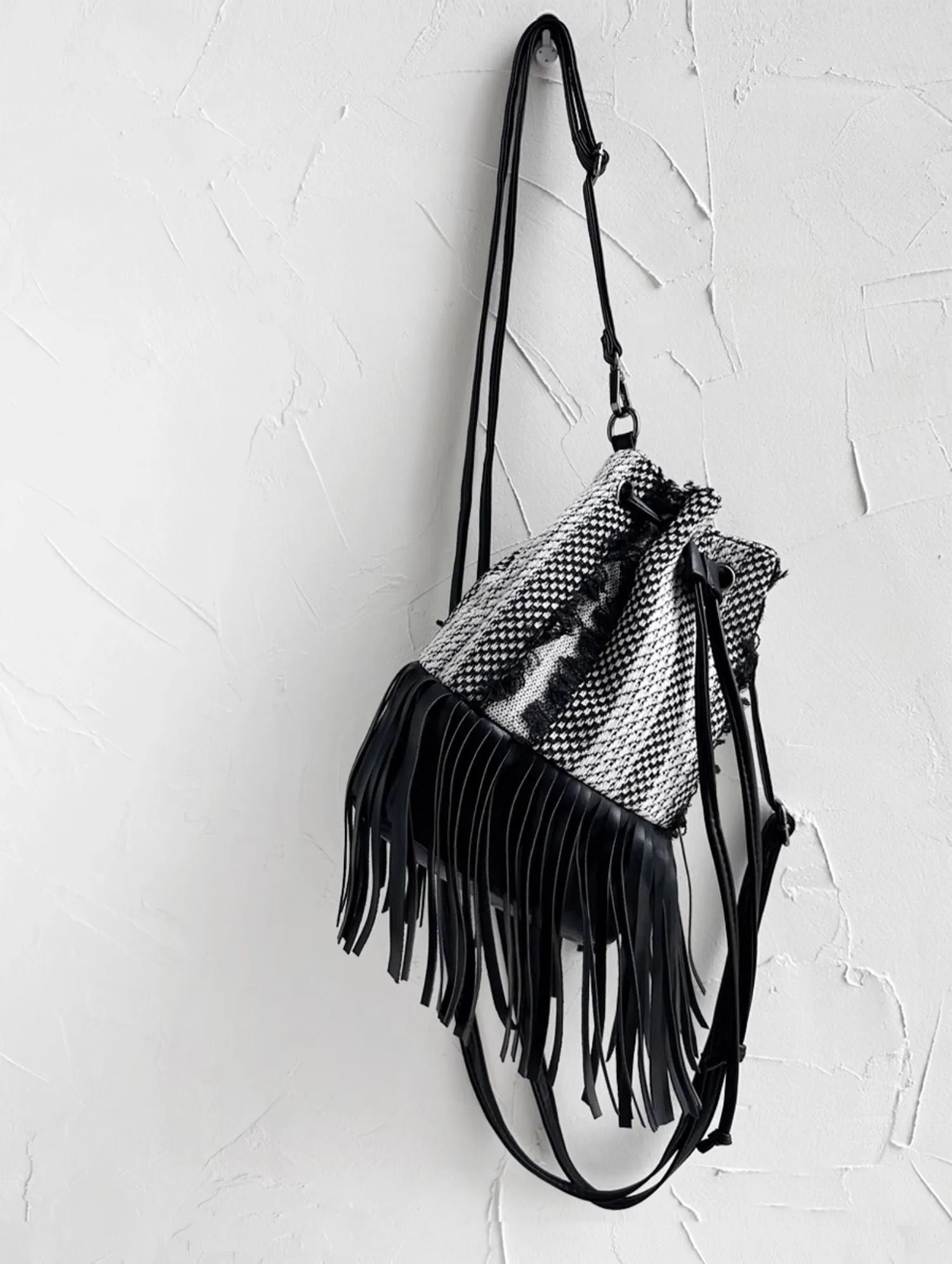 Boho Polyester and Vegan Leather Womens Fringe Crossbody Bag Convertible Backpack Purse