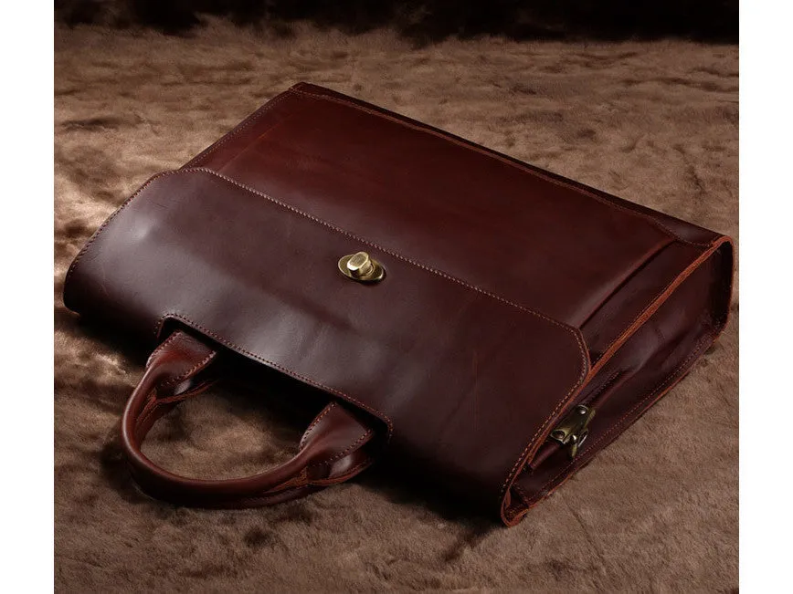 Burgundy Large Leather Briefcase Handbag - Italian Leather