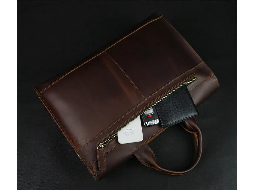 Burgundy Large Leather Briefcase Handbag - Italian Leather
