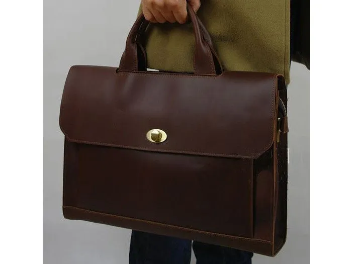 Burgundy Large Leather Briefcase Handbag - Italian Leather