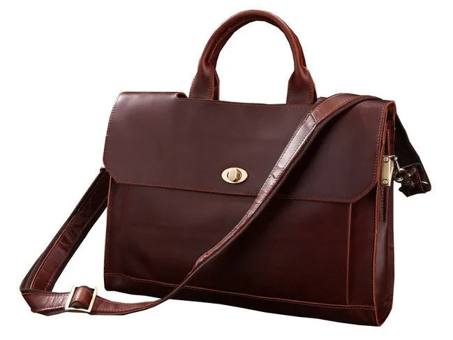 Burgundy Large Leather Briefcase Handbag - Italian Leather