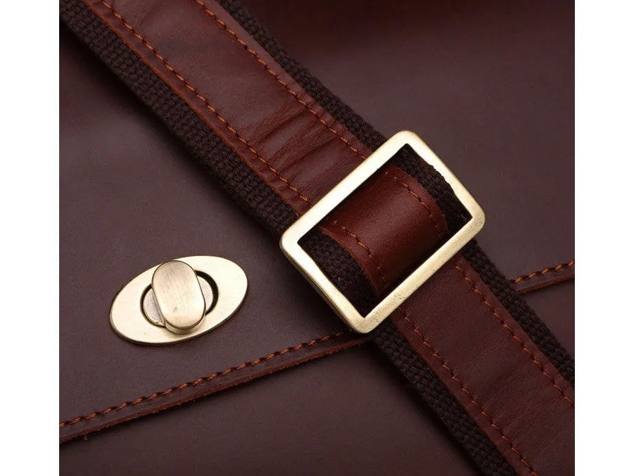 Burgundy Large Leather Briefcase Handbag - Italian Leather