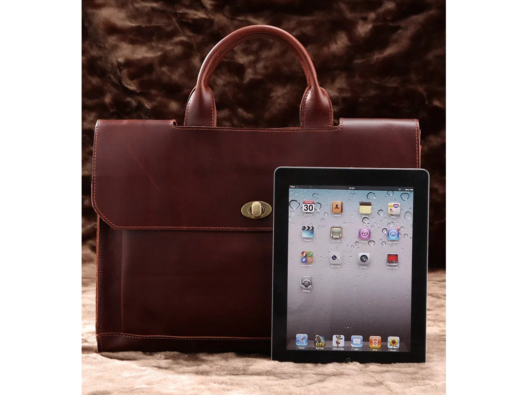 Burgundy Large Leather Briefcase Handbag - Italian Leather