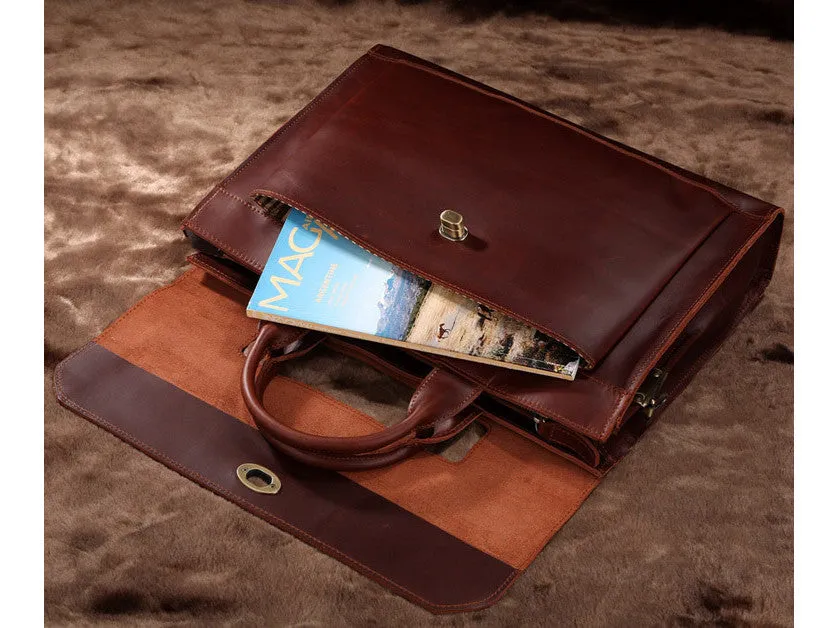 Burgundy Large Leather Briefcase Handbag - Italian Leather