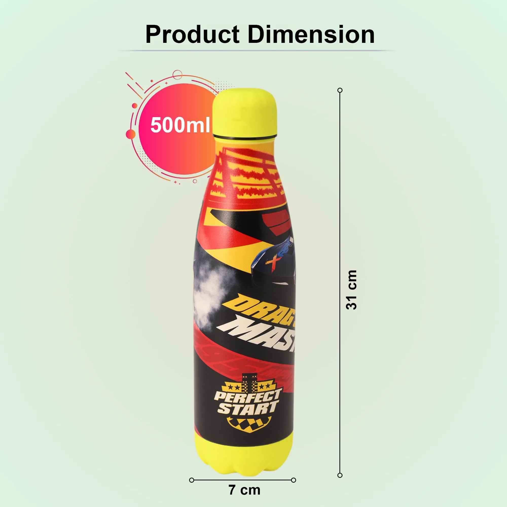 Kuber Industries 500 ml Water Bottle with 2 Lids | Disney Car | Stainless Steel Bottle for Travel-Gym & Sports | BPA-Free Insulated Sipper Bottle for Adults & Kids with Straw | Red