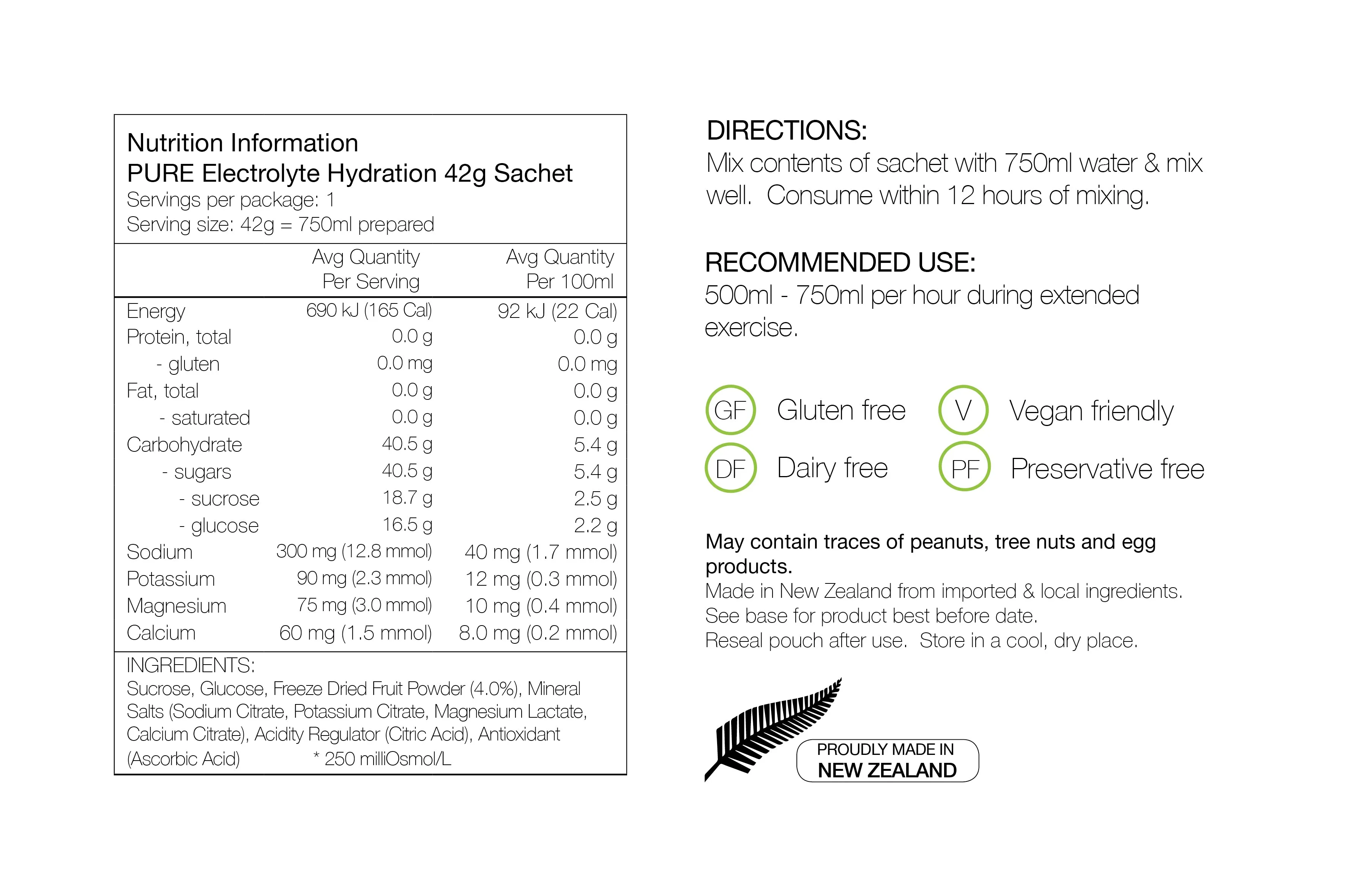 PURE Electrolyte Hydration 42g Single Sachet