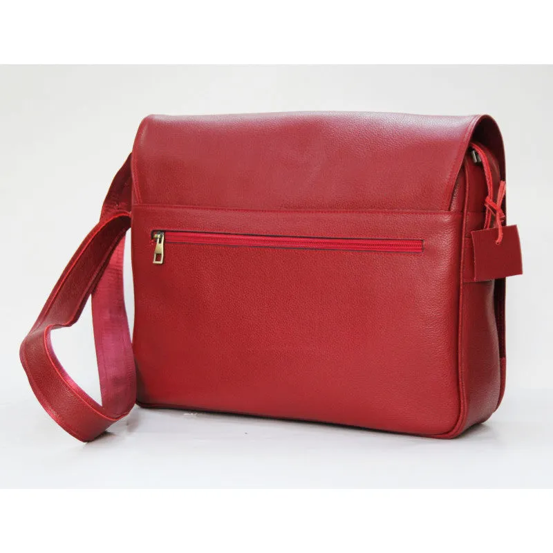 Red handmade leather computer bag