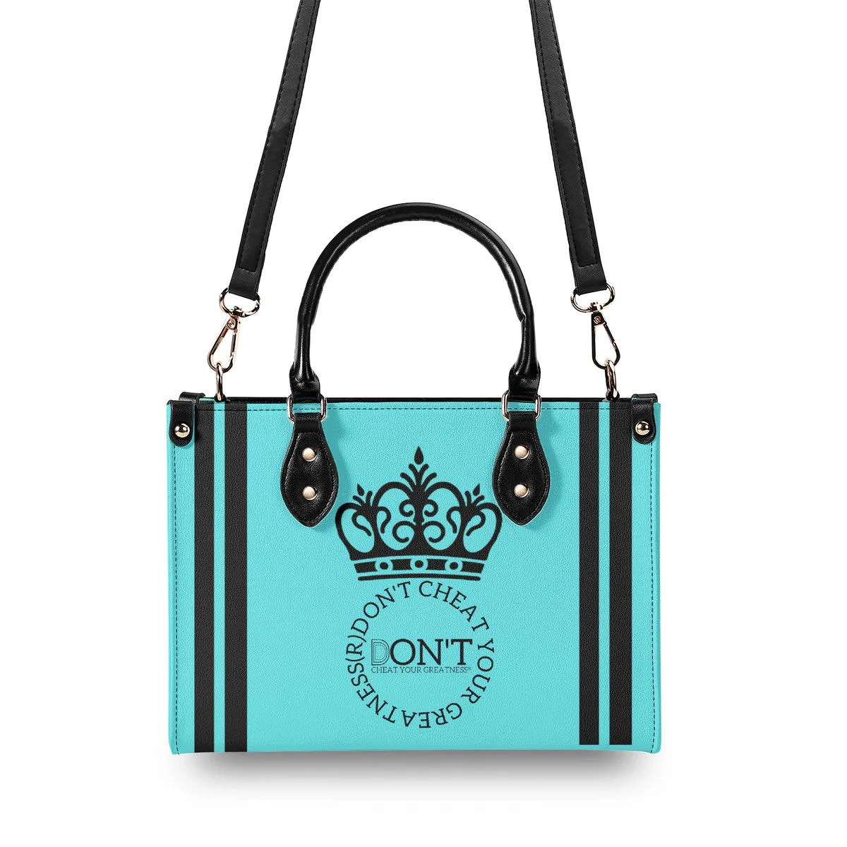 Royalty DON'T D4XV Black logo, Stripes & Turquoise  Multiple Sizes Upgraded Luxury Women PU Leather Handbag