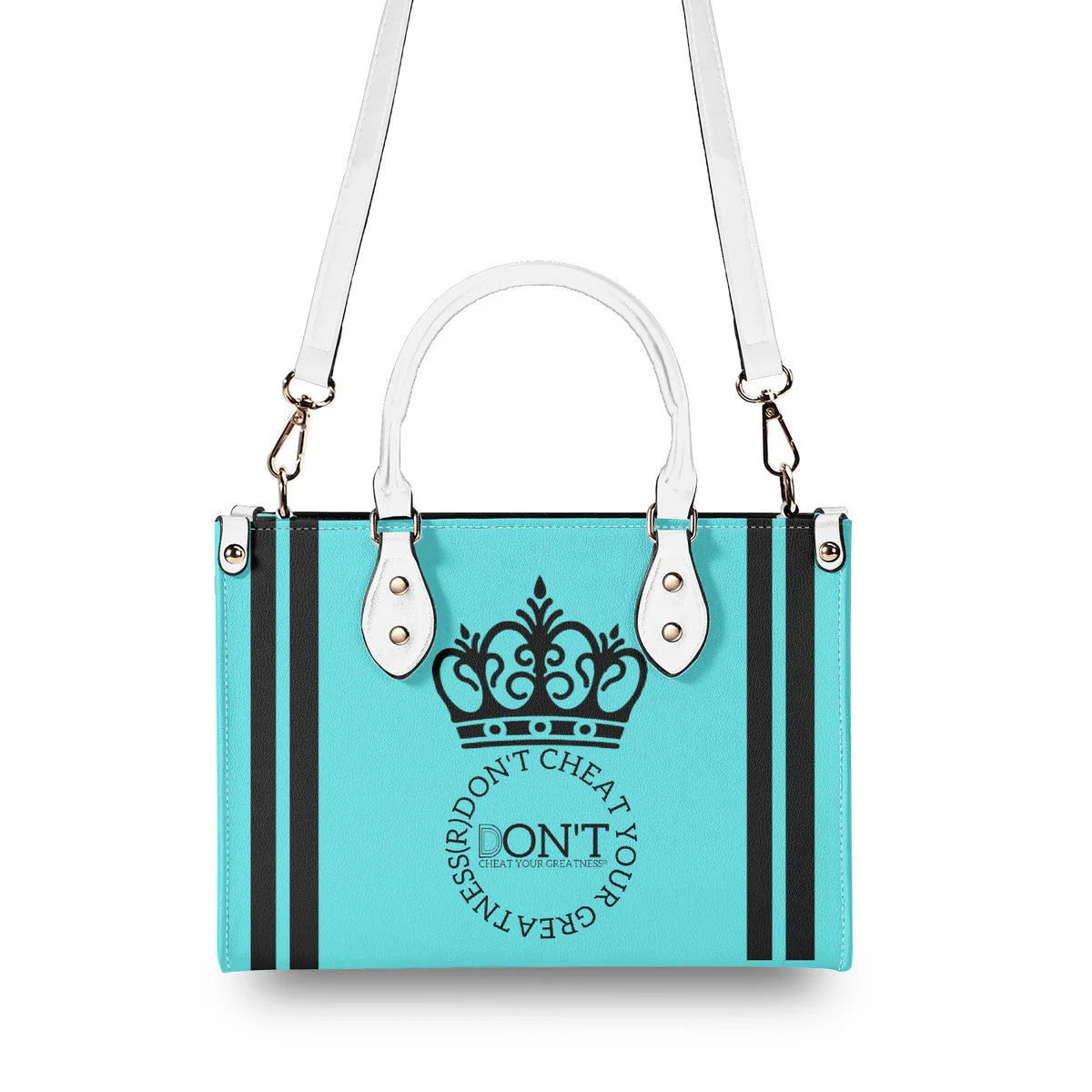Royalty DON'T D4XV Black logo, Stripes & Turquoise  Multiple Sizes Upgraded Luxury Women PU Leather Handbag