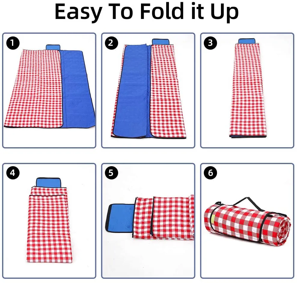 Three Donkeys Machine Washable Extra Large Picnic & Beach Blanket Handy Mat plus Thick Dual Layers Sandproof Waterproof Padding Portable for the Family, Friends, Kids, 79"X79" (Red and White)