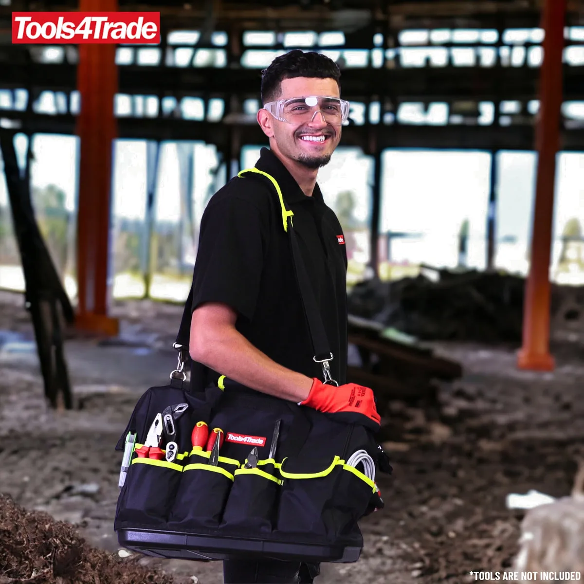 Tools4Trade 18" Tool Bag with Multi-Pockets & Hard Base - Yellow