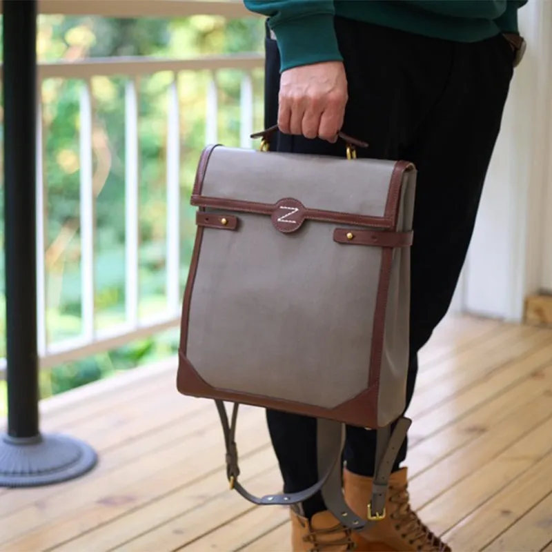 Vintage Fashion Vegetable Tanned Leather Colour Clash Backpack