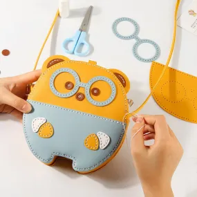 Wholesale Cartoon Cute Bear Handmade DIY Crossbody Bag Genuine Leather Handmade Bag Homemade Material Bag