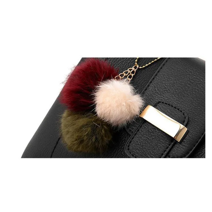 Women Faux-Leather Tote Messenger Handbag with Belt Buckle Lock and Tassel