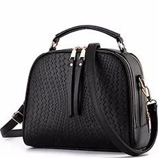 Women Faux-Leather Tote Messenger Handbag with Belt Buckle Lock and Tassel