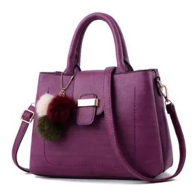 Women Faux-Leather Tote Messenger Handbag with Belt Buckle Lock and Tassel
